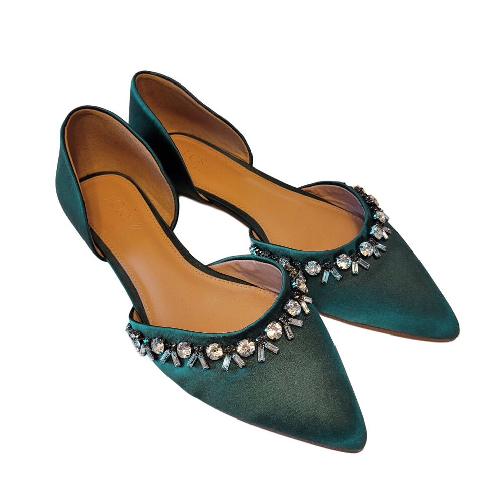 J. Crew Satin Jeweled D'Orsay Flats
